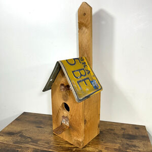Handmade Wooden Alaska Metal License Plate Roof Bird House Wildlife Nest